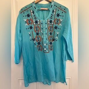 Aqua Embroidered Tunic from Fresh Produce M/L